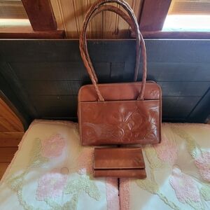 Patricia Nash Brown Floral-Embossed Shoulder Bag with Matching Wallet
